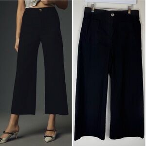 Anthropologie MAEVE Colette Cropped Wide Leg Pants in Black size 30P